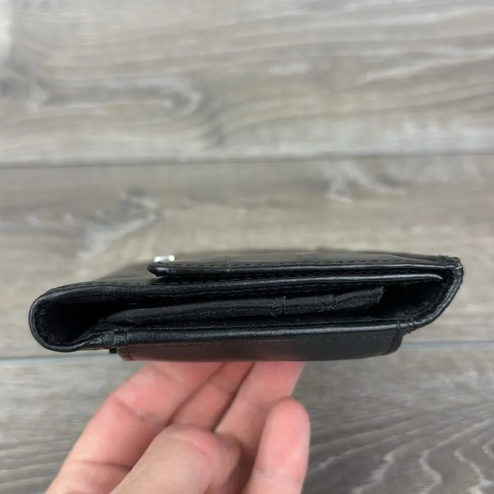 Fossil Black Avenue Croc-Embossed Leather Snap Open Tri-Fold Clutch Wallet